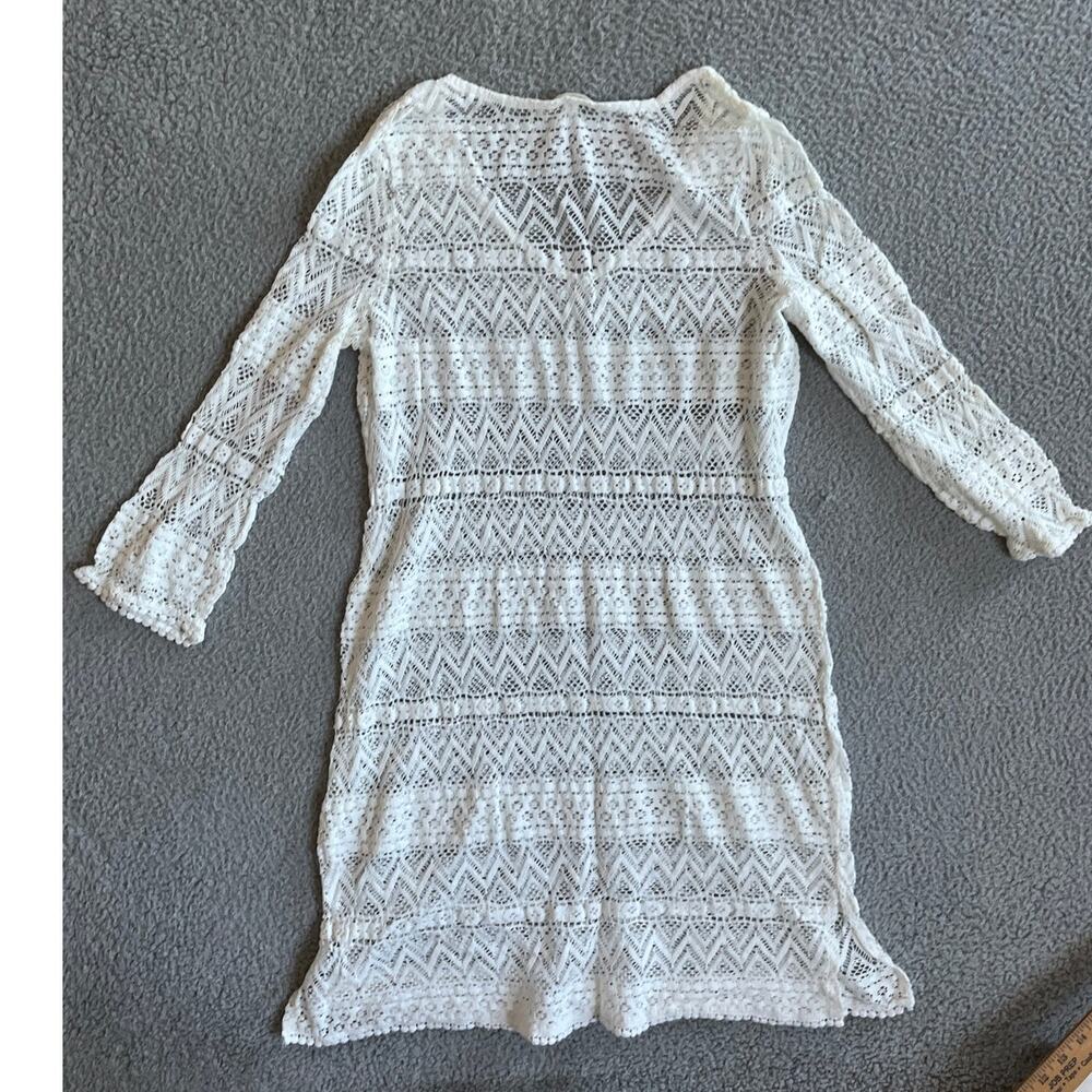Soma Coverup Mini Dress Medium Crochet Open Knit Sheer Long Sleeve White Beach - Picture 7 of 14